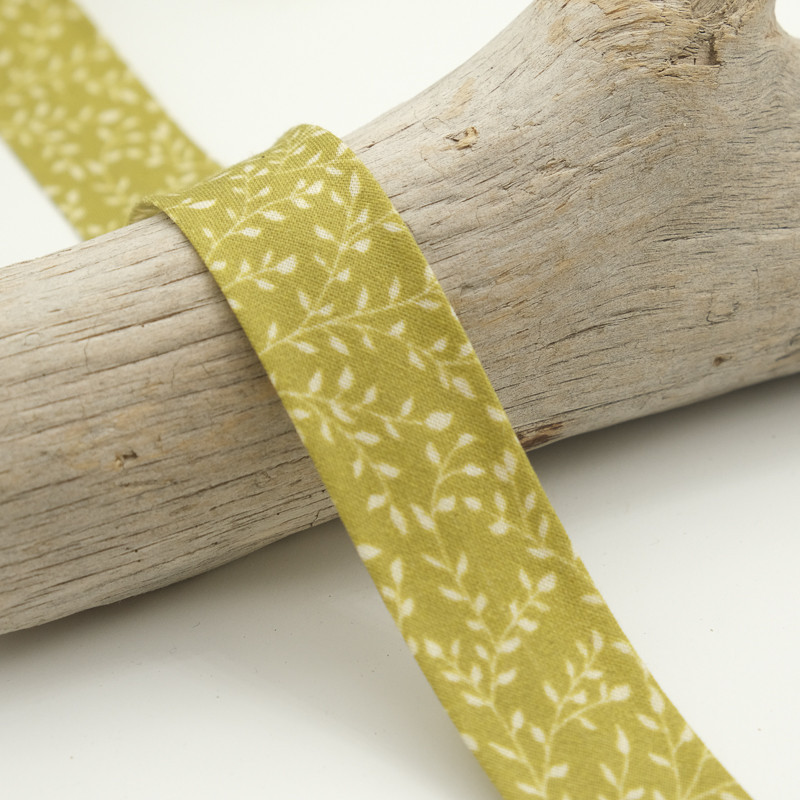 25mm Printed Bias Tape in Anise Green Foliage - Maison Klem